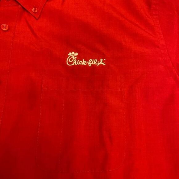 Oobe Chikfila Red Long Sleeve Button Down Team Member Shirt Sz 3XL - Picture 4 of 12